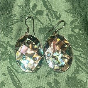 Elegant Oval mother of Pearl Abalone mosiac shell statement earrings